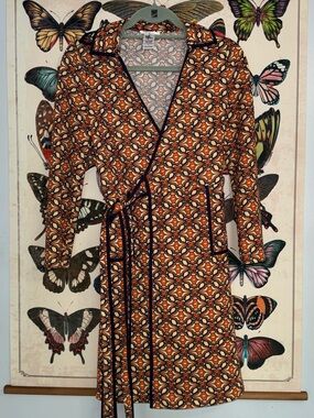 Esley Multicolor Geometric Print Dress with Orange and Navy Accents